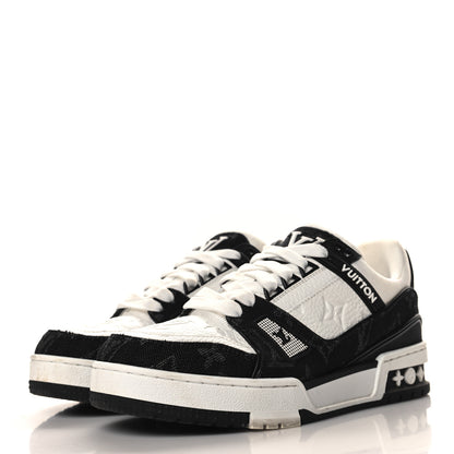 Louis Vuitton Calfskin Embossed Monogram Denim Mens LV Trainer Sneakers 36.5 Black 4 of 8