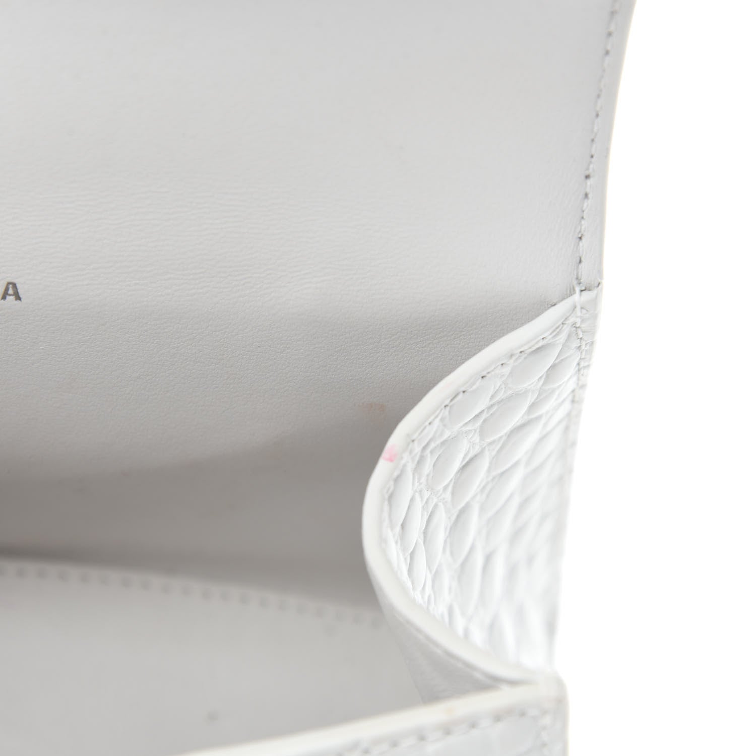 Balenciaga Shiny Calfskin Crocodile Embossed Hourglass Top Handle Bag XS White 8 of 11