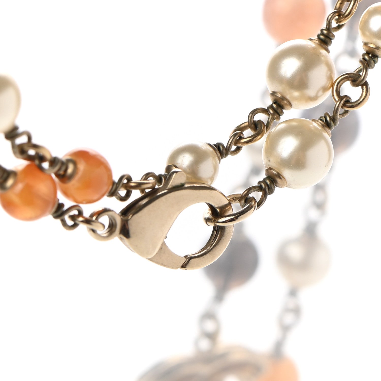 Chanel Enamel Bead Pearl CC Long Necklace Brown Silver 5 of 7