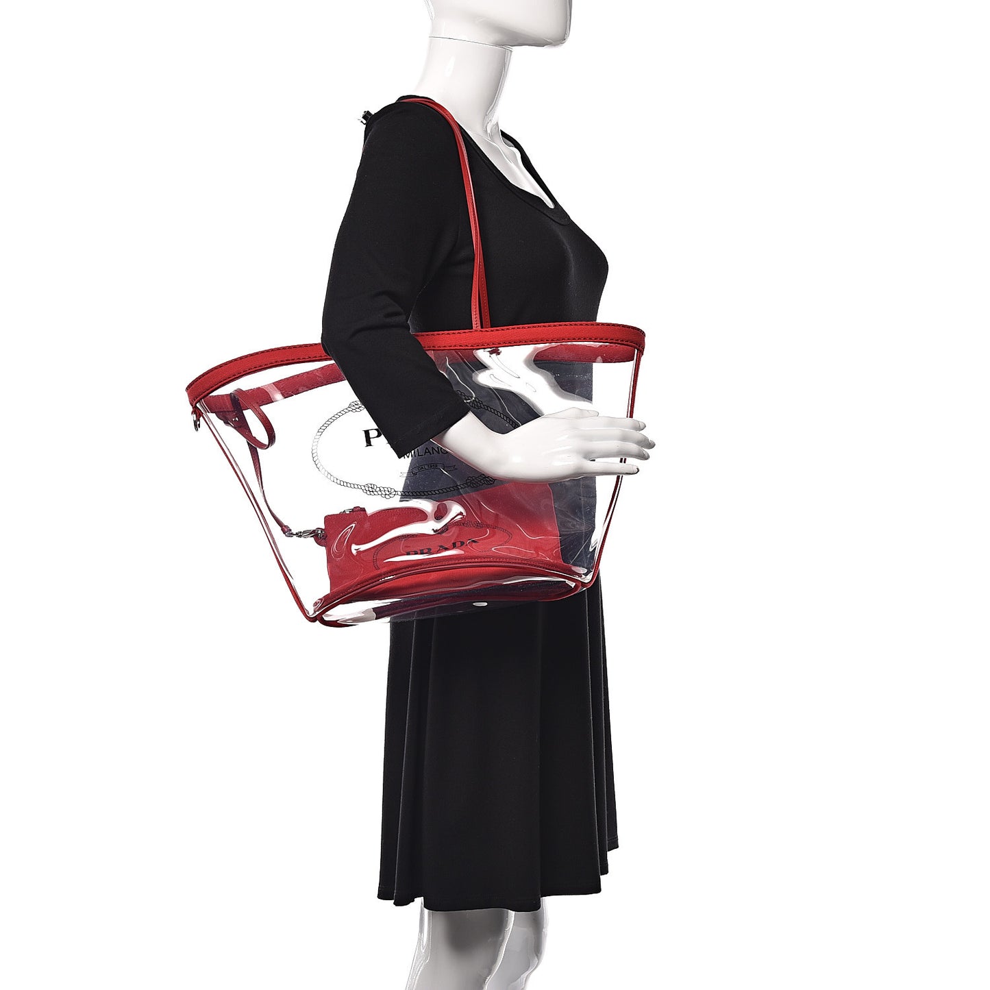 Plexiglass Calfskin Small Shopper Tote Rosso