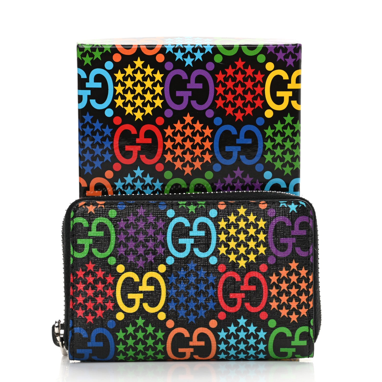 Gucci GG Supreme Monogram Psychedelic Zip Around Card Case Wallet Black 8 of 8