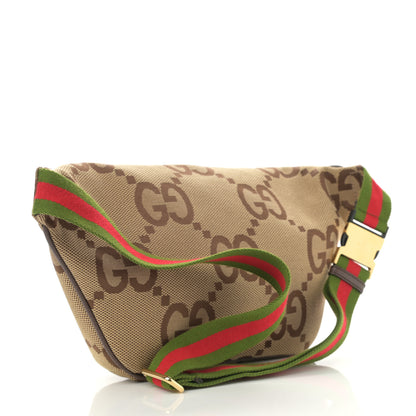 Gucci Monogram Jumbo GG Textured Dollar Calfskin Web Belt Bag Camel Ebony New Acero 3 of 8