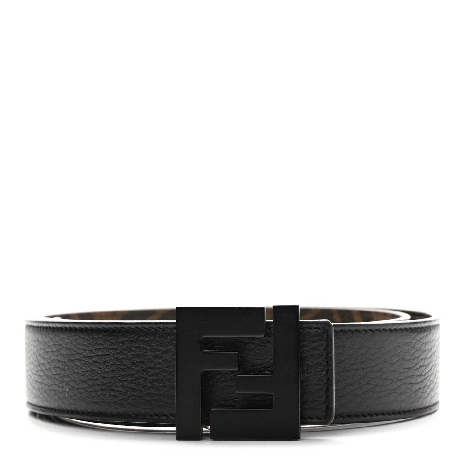 Fendi Cuoio Romano Glazed Fabric Enamel FF 1974 Reversible Belt 100 40 Black 2 of 9
