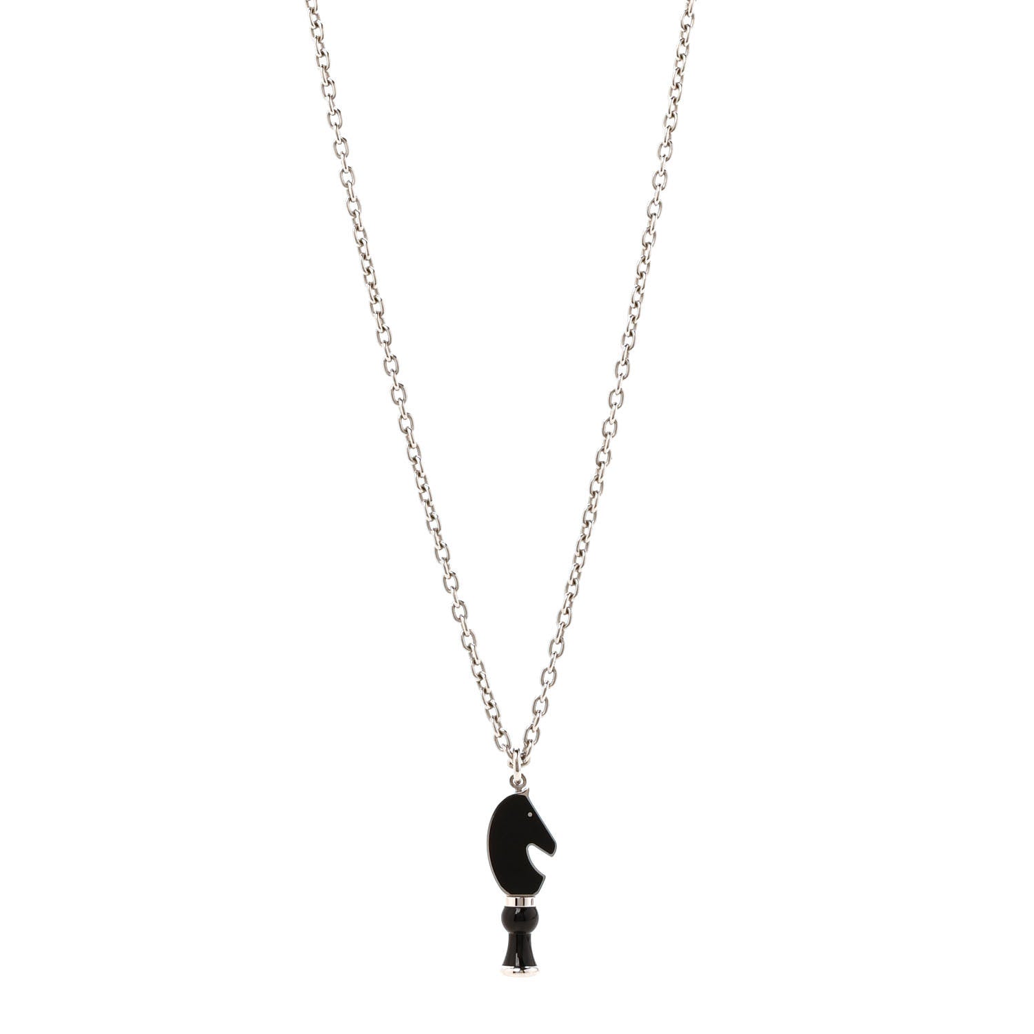 Hermes Lacquered Palladium Cavalier Necklace Black 1 of 4