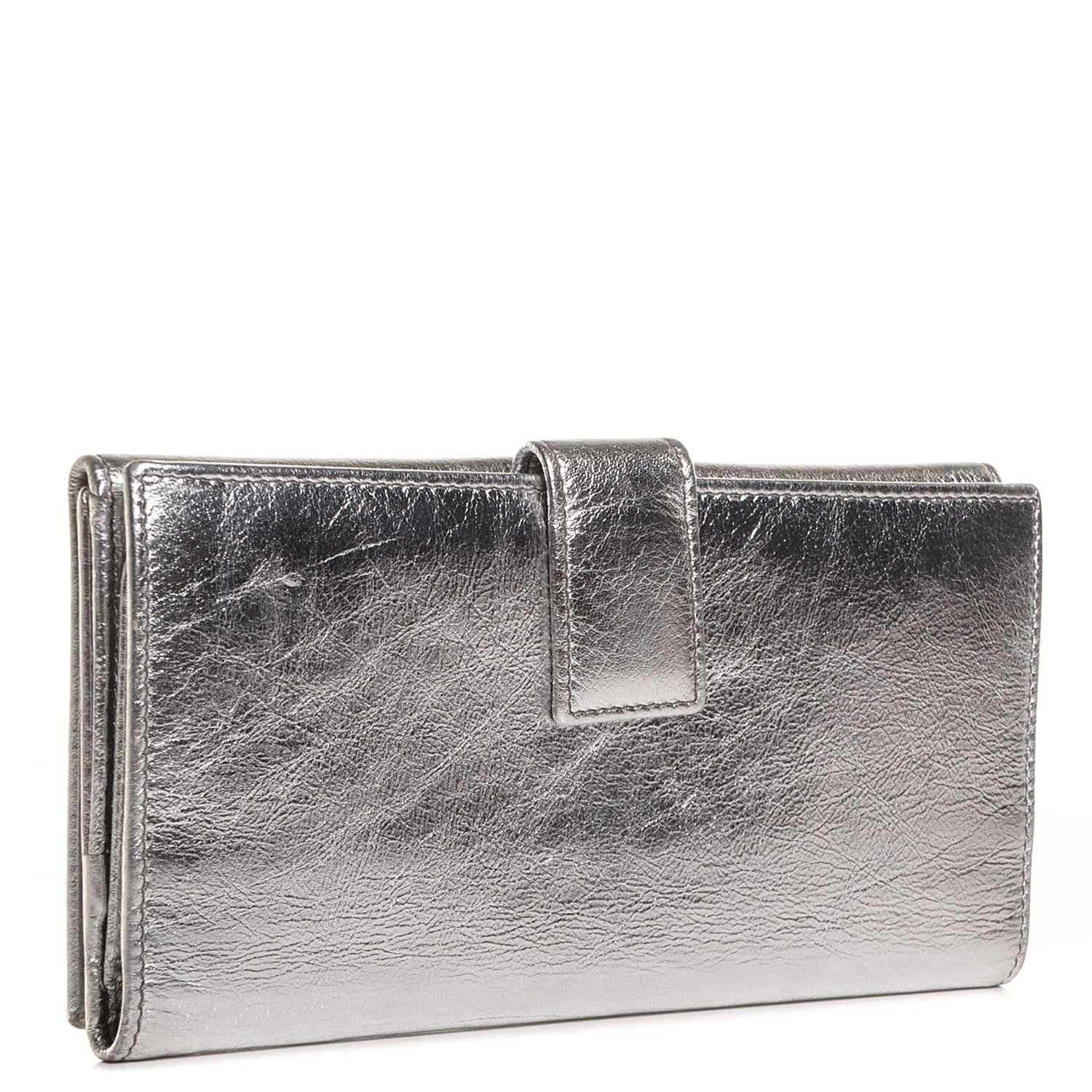 Saint Laurent Metallic Leather Belle de Jour Wallet Silver 3 of 7