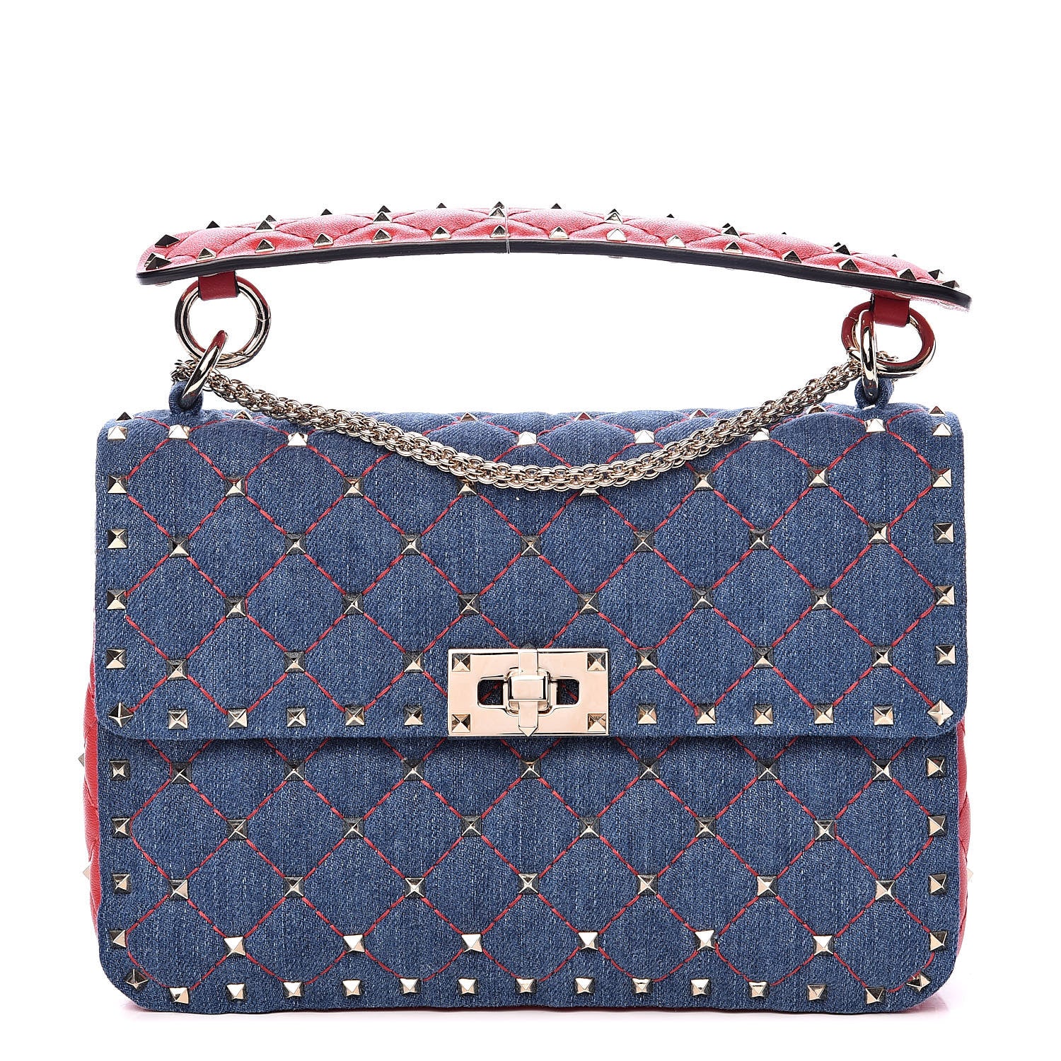 Valentino Garavani Denim Nappa Medium Rockstud Spike Shoulder Bag Denim Rouge 1 of 8