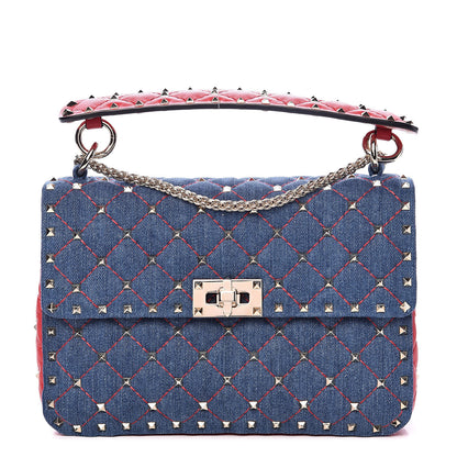 Valentino Garavani Denim Nappa Medium Rockstud Spike Shoulder Bag Denim Rouge 1 of 8