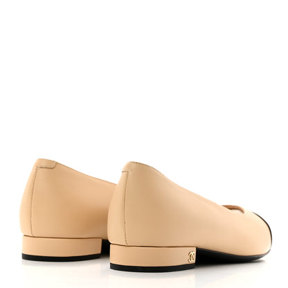 Chanel Lambskin Cap Toe CC Uniform Ballerina Flats 37.5 Beige Black 4 of 9