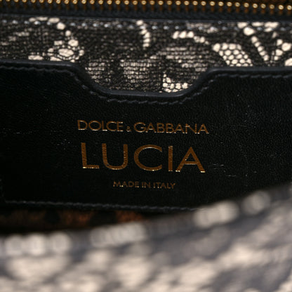 Dolce & Gabbana Lace Printed Calfskin Lucia Top Handle Bag Black 6 of 9