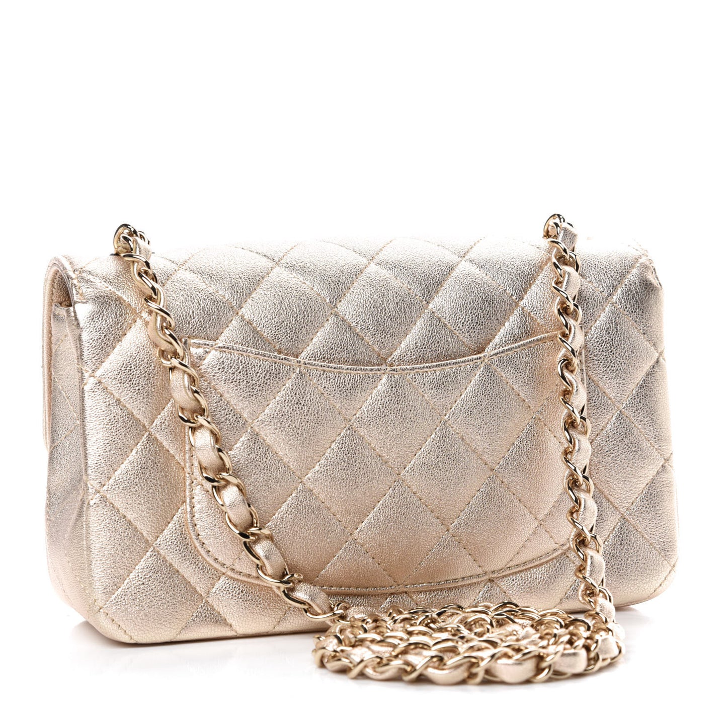 Metallic Lambskin Quilted Mini Rectangular Flap Gold