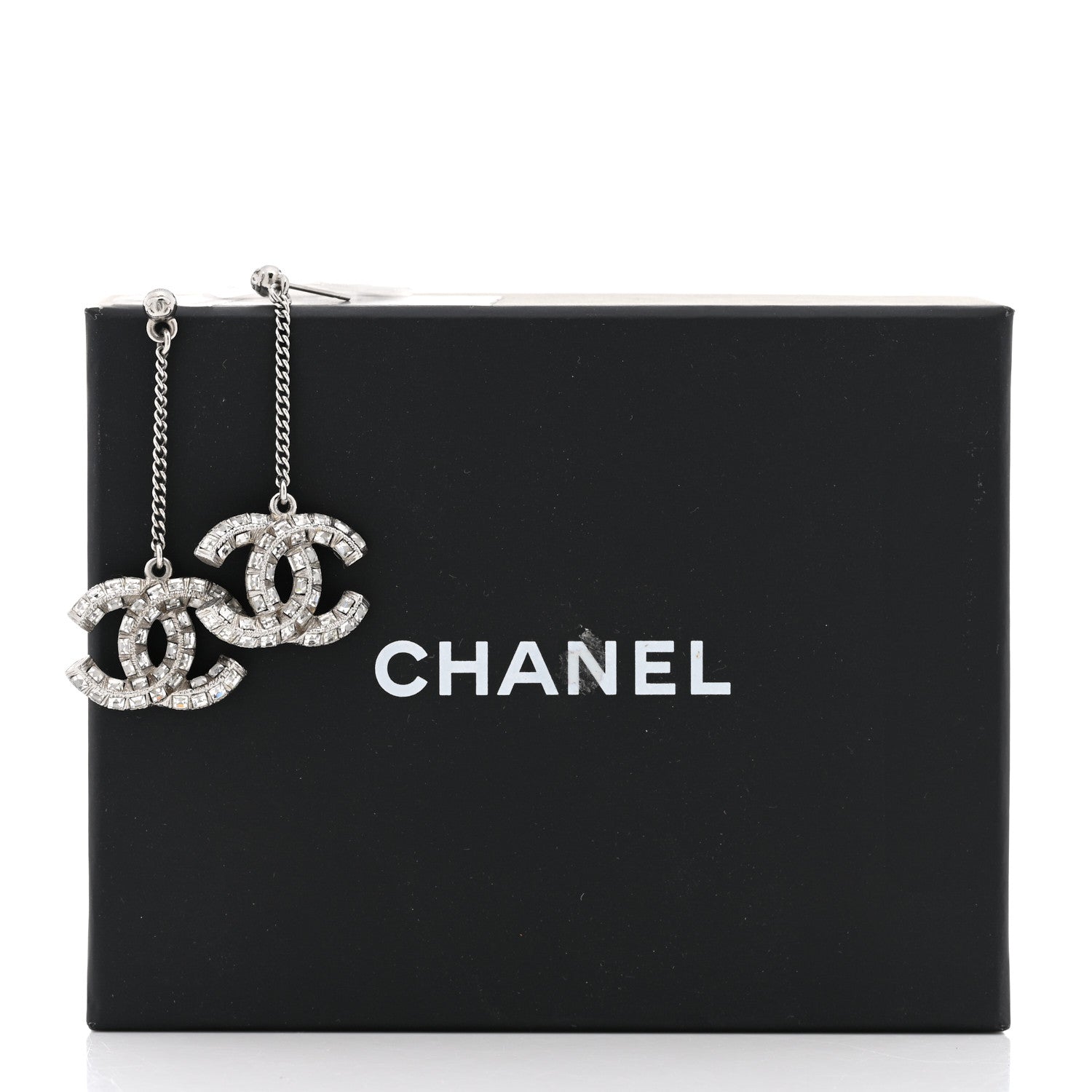 Chanel Crystal Baguette CC Dangle Earrings Silver 6 of 6