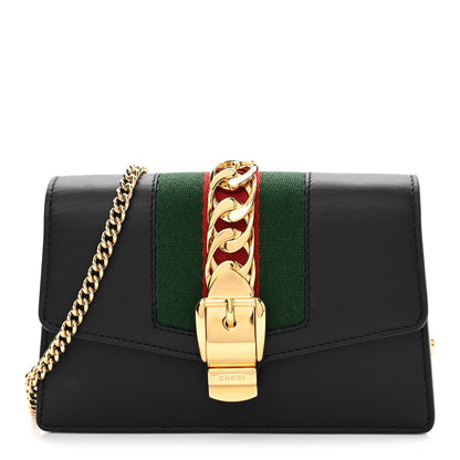 Gucci Calfskin Super Mini Sylvie Chain Shoulder Bag Black 1 of 9