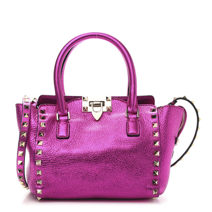 Valentino Garavani Metallic Grained Calfskin Mini Rockstud Double Handle Tote Peony 1 of 9