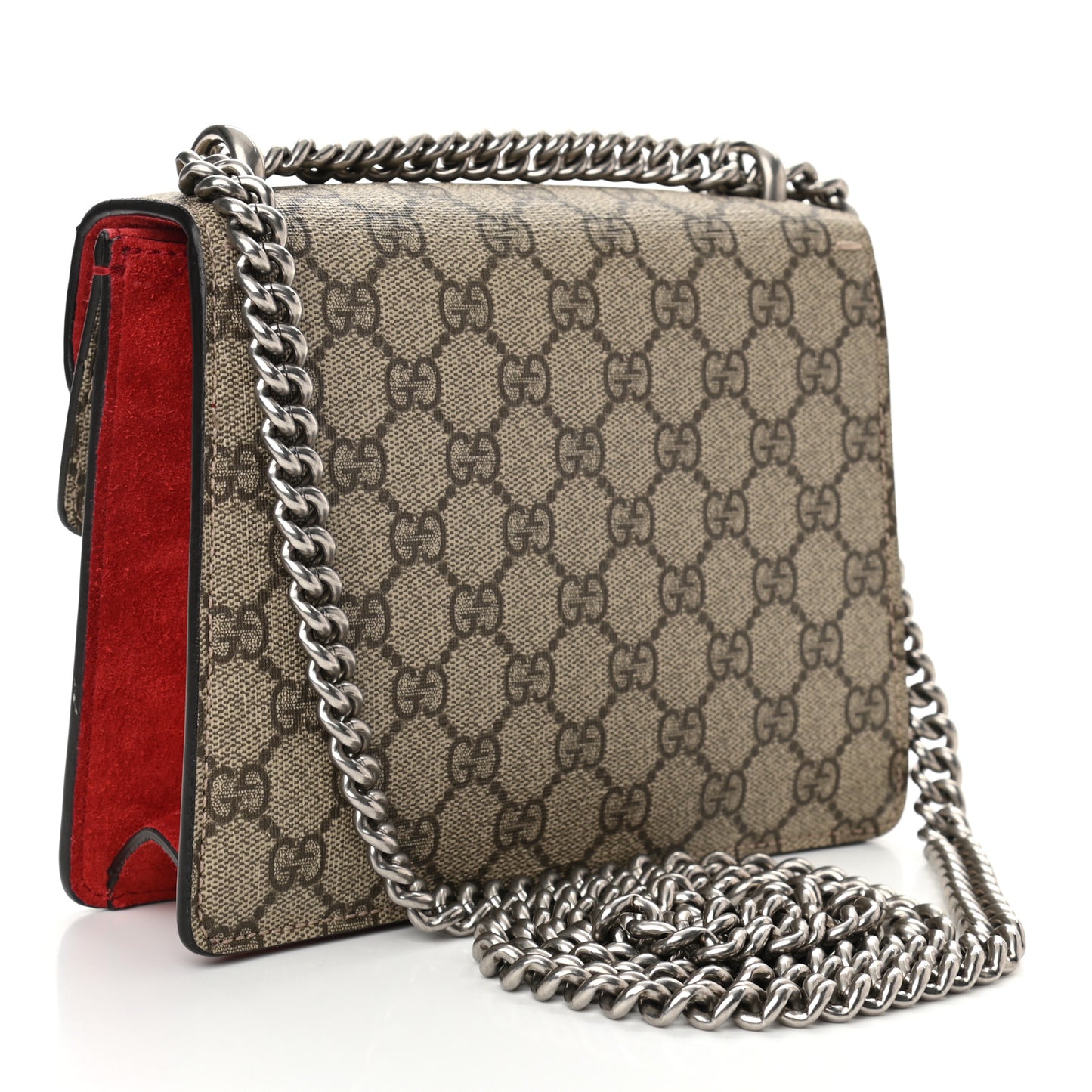 GG Supreme Monogram Suede Mini Dionysus Shoulder Bag Beige Ebony Vulcanic Red
