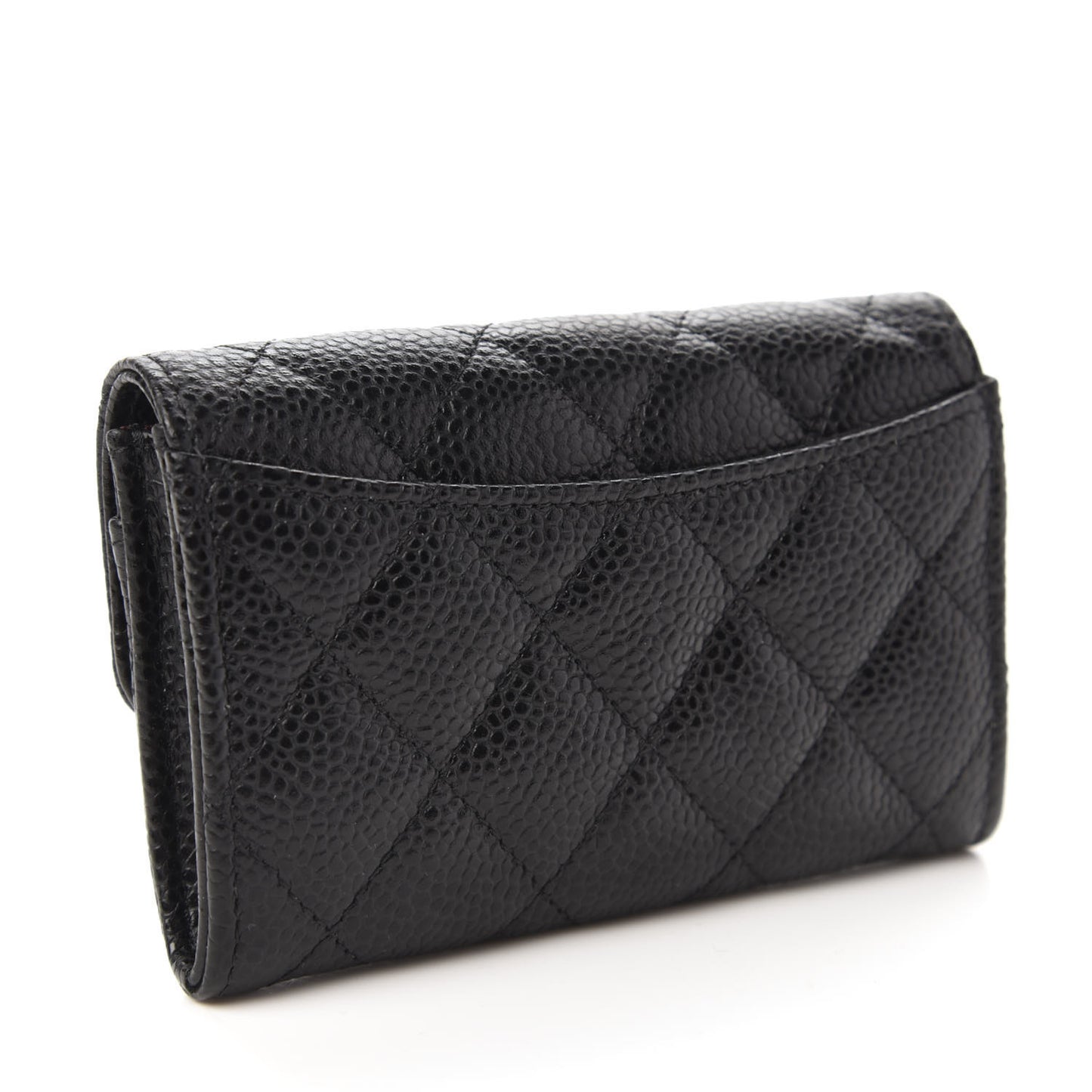 Caviar Quilted Flap Card Holder Wallet Black