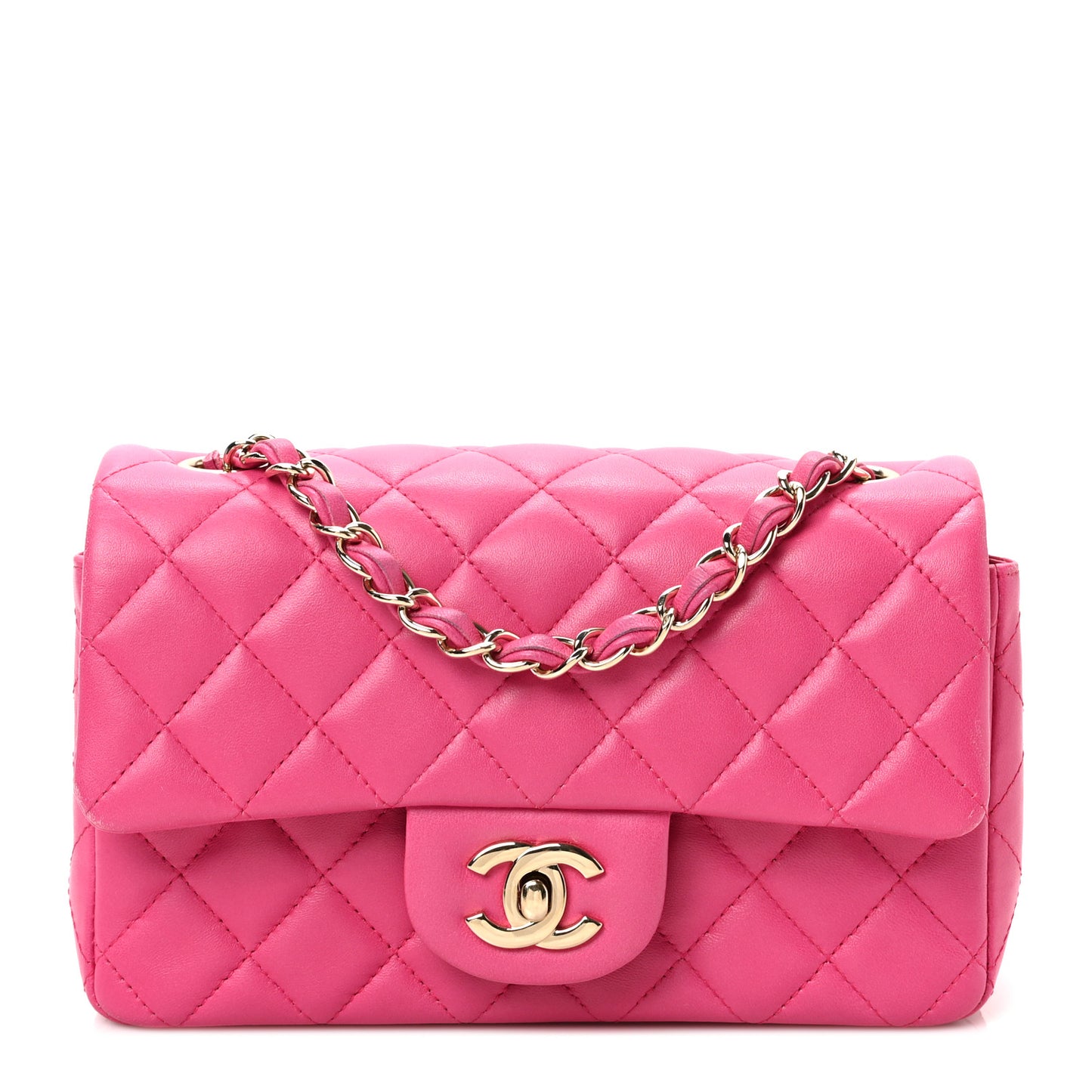 Lambskin Quilted Mini Rectangular Flap Fuchsia