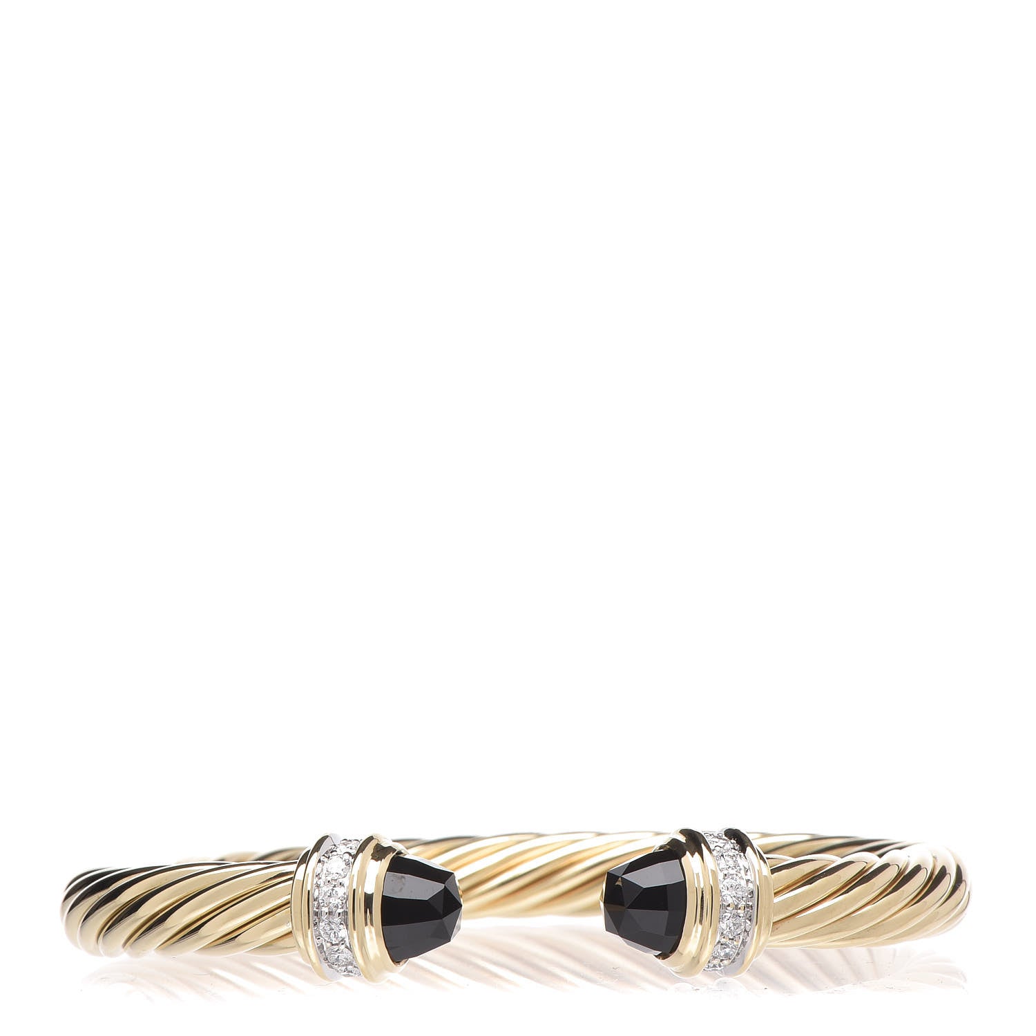 David Yurman 18K Yellow Gold Diamond Onyx 7mm Cable Bracelet 1 of 5