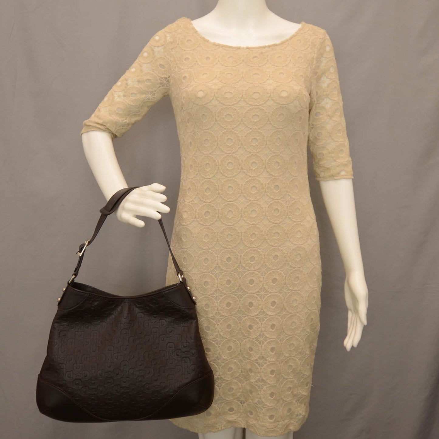 Leather Horsebit Embossed Hobo Chocolate