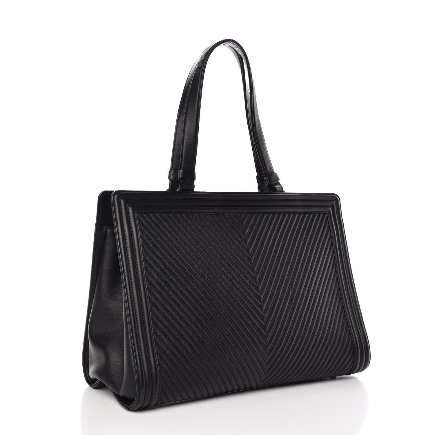 Chanel Calfskin Chevron Quilted Boy Shopping Tote Black 3 of 7