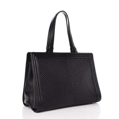 Chanel Calfskin Chevron Quilted Boy Shopping Tote Black 3 of 7