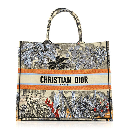 Christian Dior Canvas Embroidered Large Palm Tree Toile De Jouy Book Tote Multicolor 1 of 14