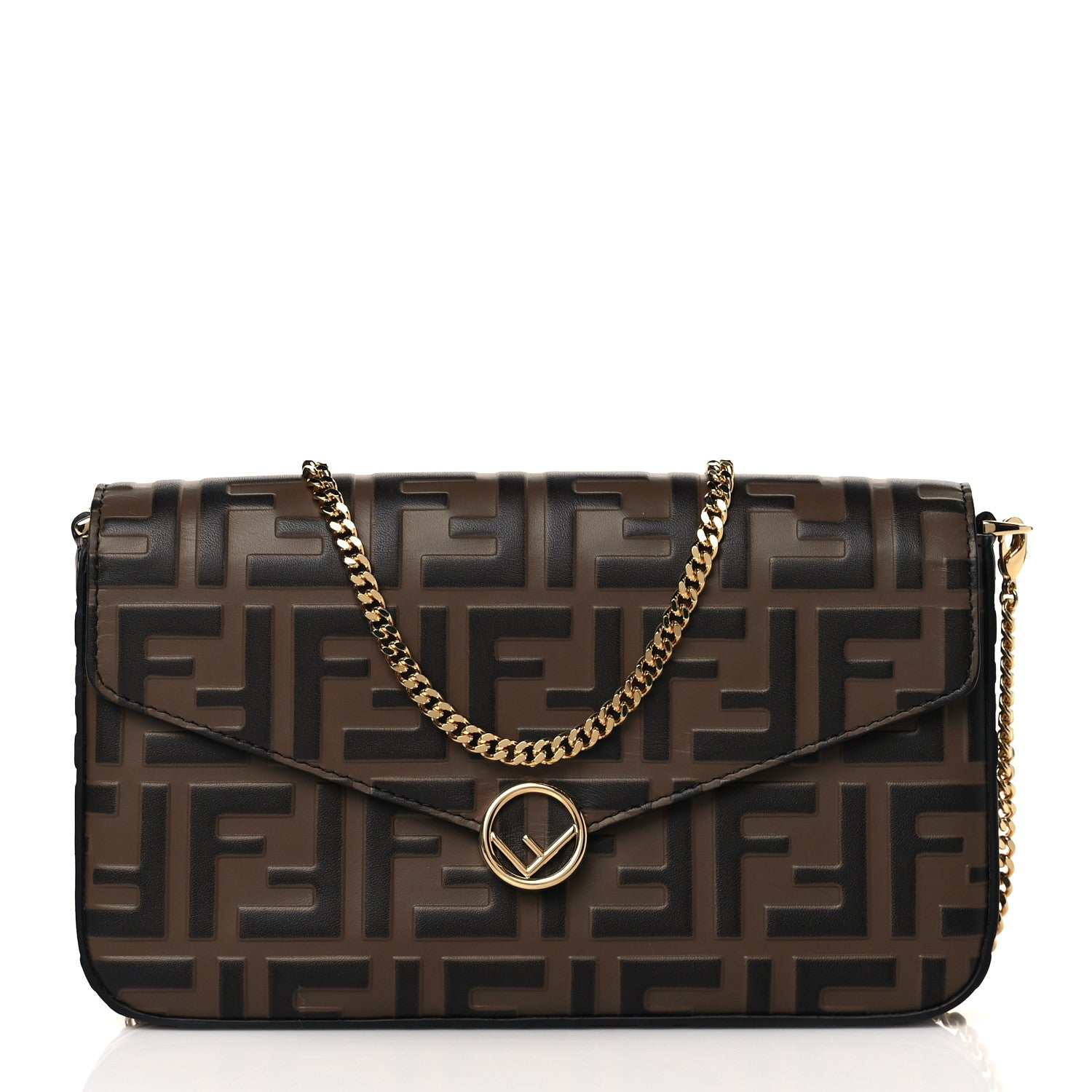Fendi Vitello Soft F is Fendi Bi-Color FF 1974 Embossed Envelope Wallet On Chain with Pouches Maya Black 3 of 12