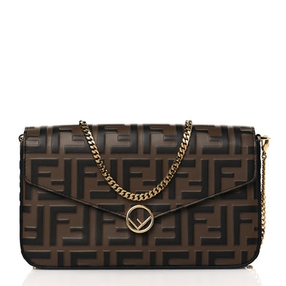 Fendi Vitello Soft F is Fendi Bi-Color FF 1974 Embossed Envelope Wallet On Chain with Pouches Maya Black 3 of 12