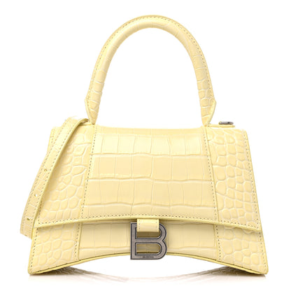 Balenciaga Calfskin Crocodile Embossed Small Hourglass Top Handle Bag Pale Yellow 1 of 10