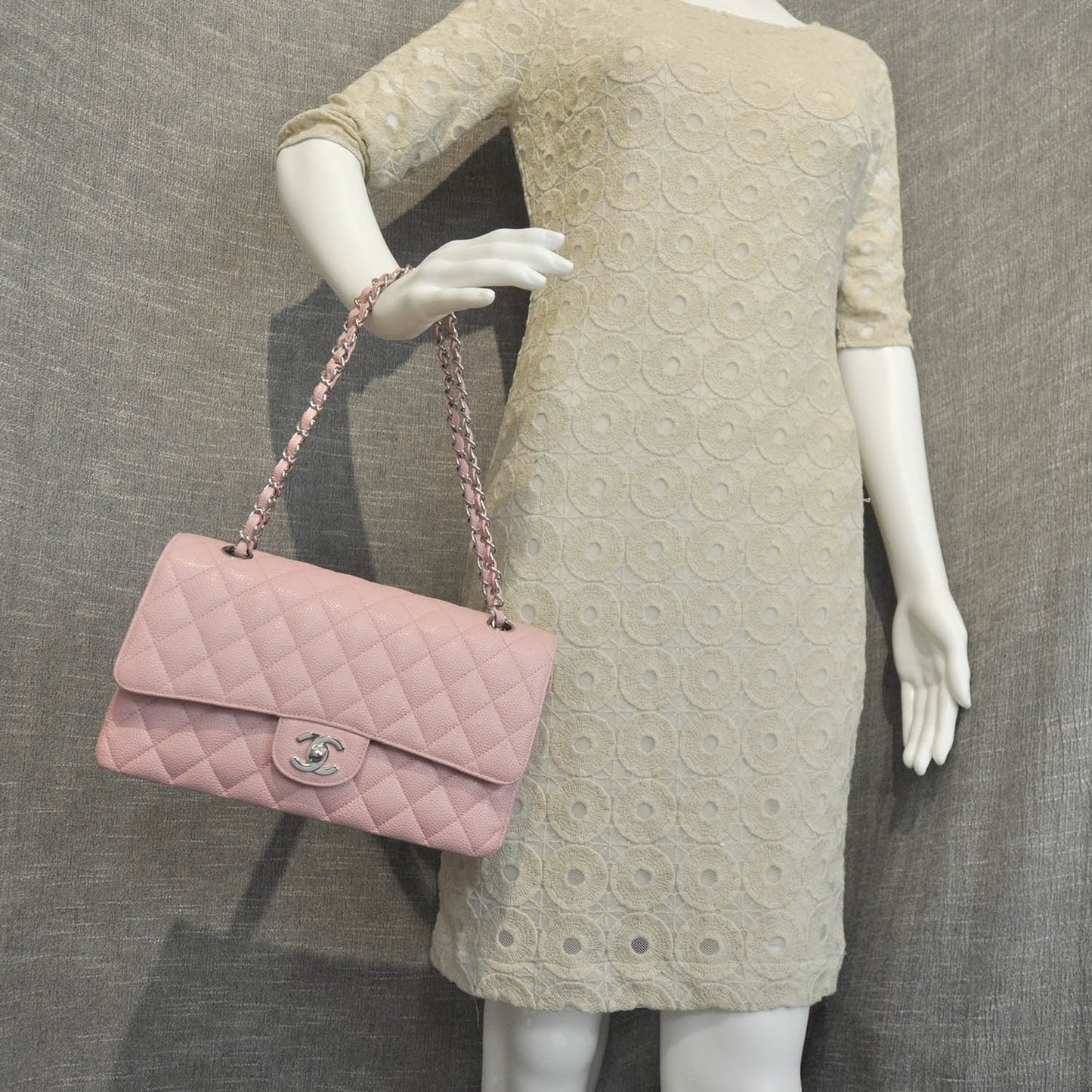 Caviar Medium Double Flap Pink
