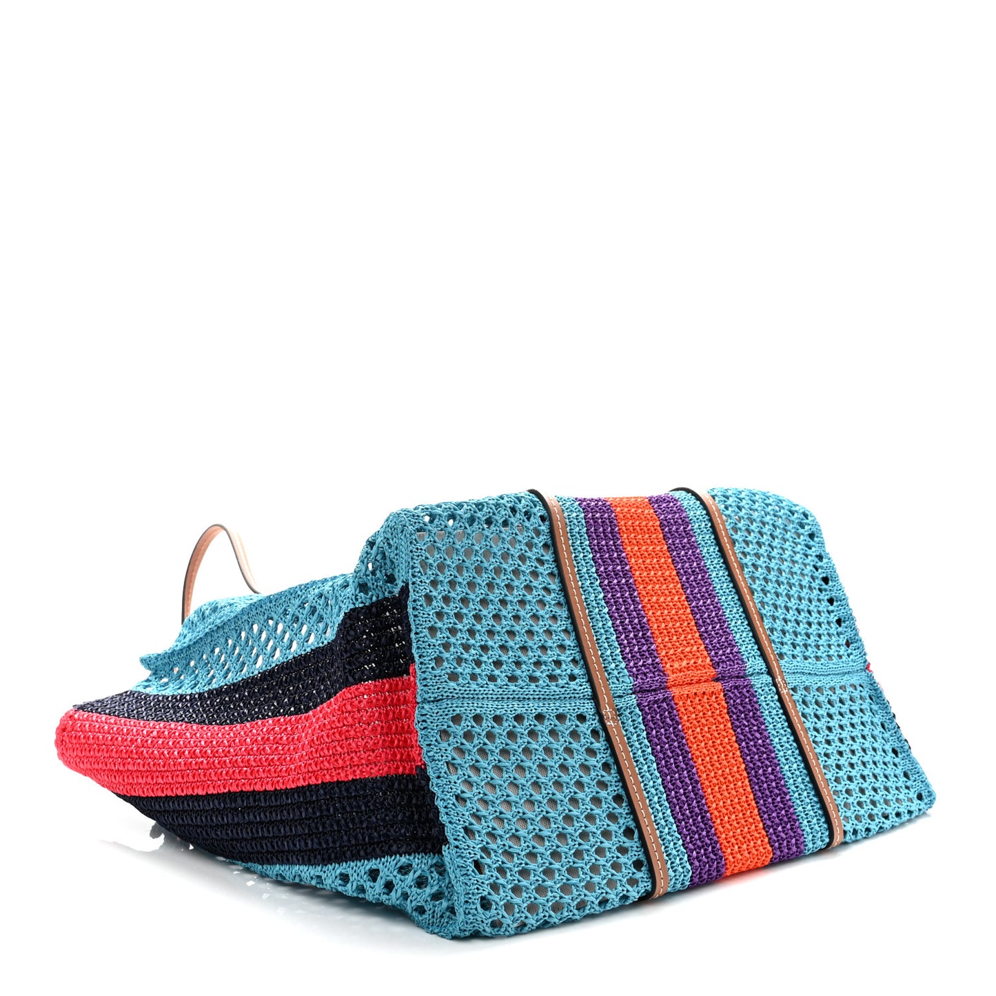 Raffia Web Woven Interlocking G Tote Blue Multicolor