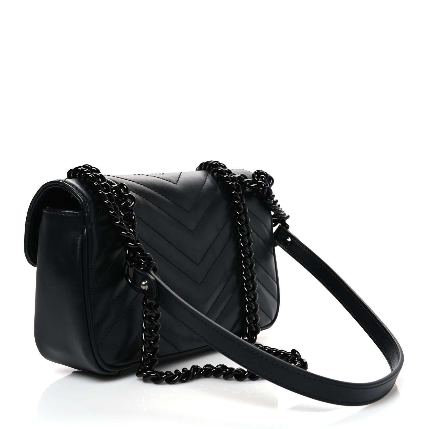 Gucci Calfskin Matelasse Monochrome Mini GG Marmont Shoulder Bag Black 3 of 10