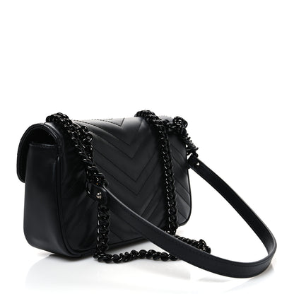 Gucci Calfskin Matelasse Monochrome Mini GG Marmont Shoulder Bag Black 3 of 10
