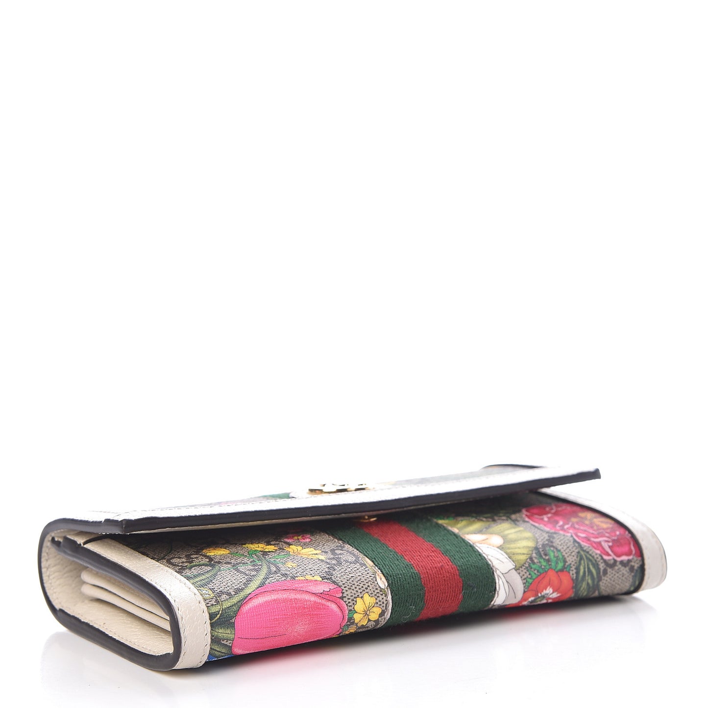 GG Supreme Monogram Flora Web Ophidia Continental Wallet White