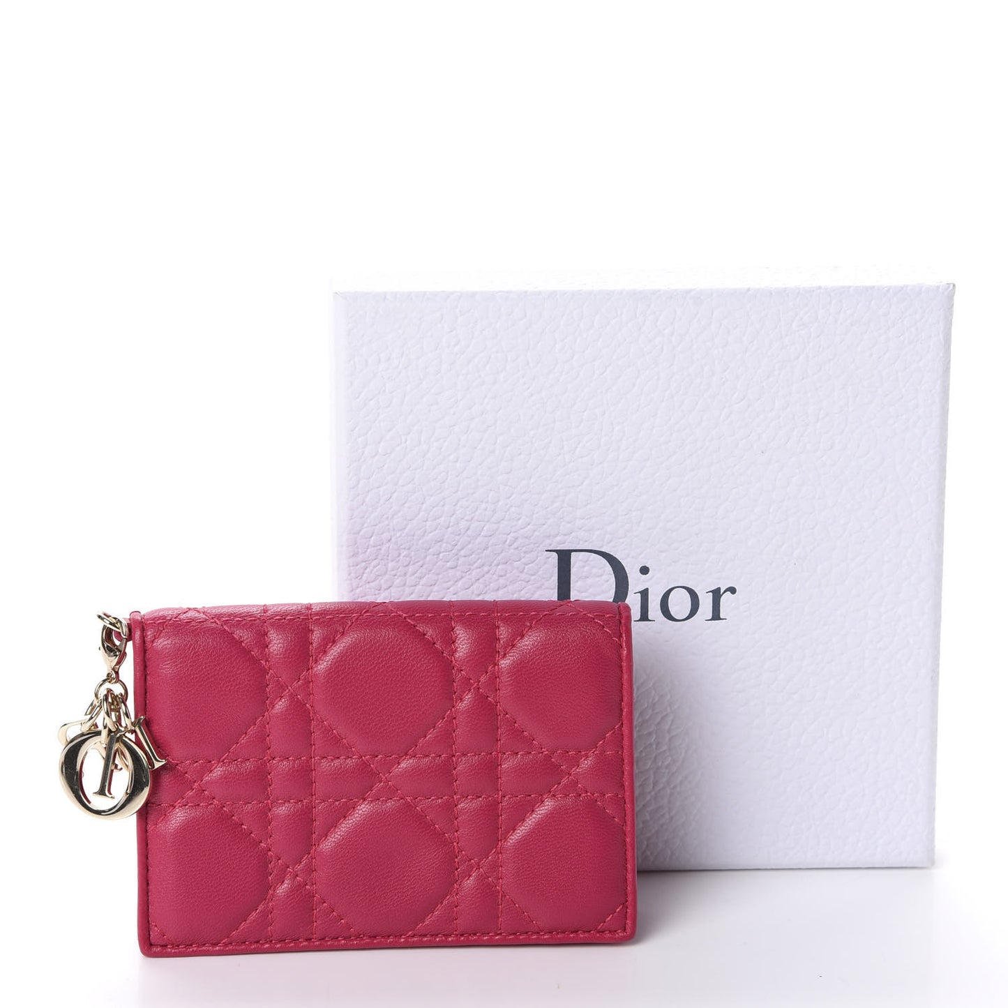 Lambskin Cannage Small Lady Dior Flap Card Holder Fuchsia