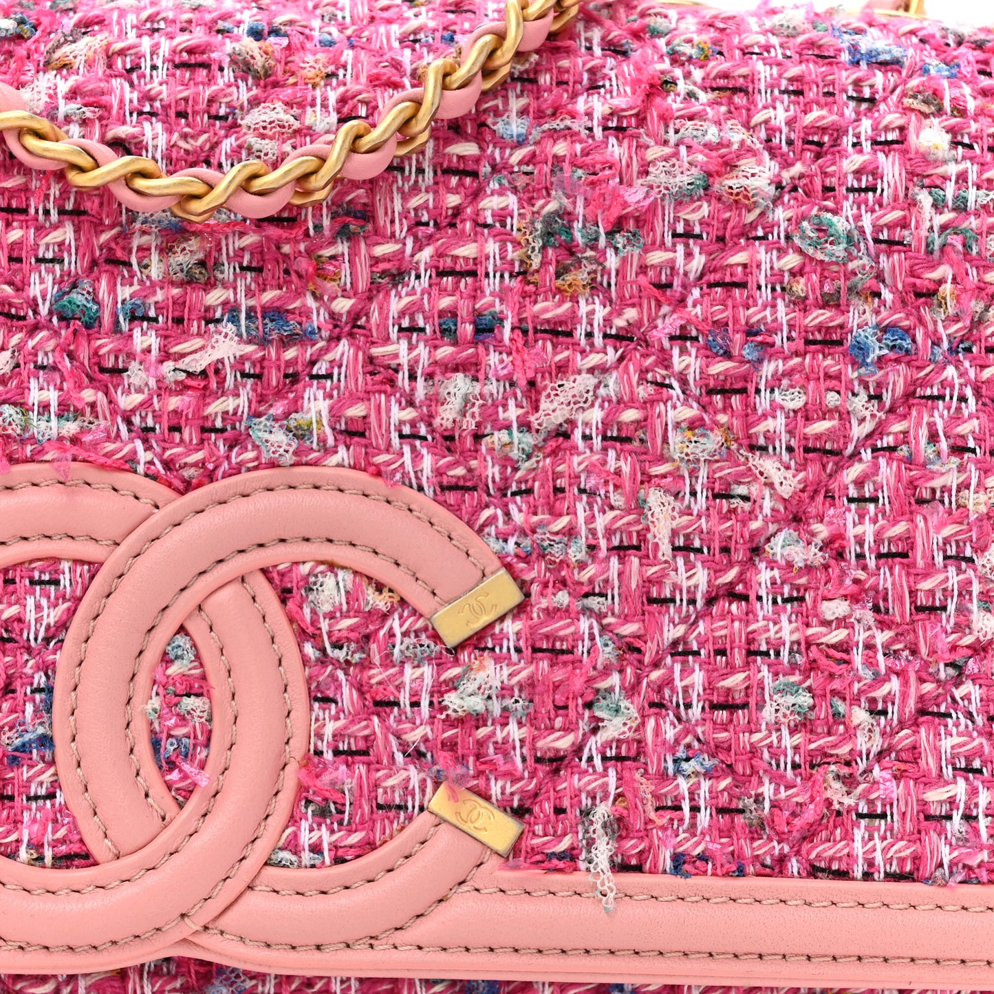 Tweed Lambskin Quilted Small CC Filigree Flap Pink