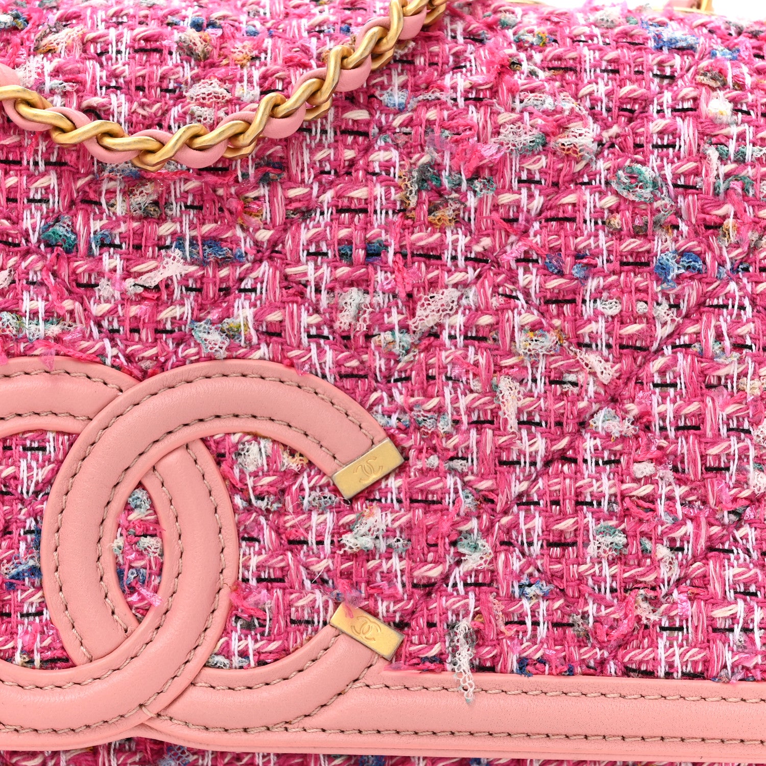 Chanel Tweed Lambskin Quilted Small CC Filigree Flap Pink 8 of 11