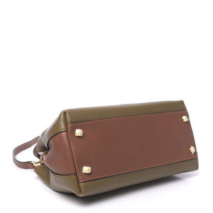 Burberry Mini Grain Calfskin Bi-Color Small Barnsburry Tote Clay Green Burnt Toffee 3 of 9