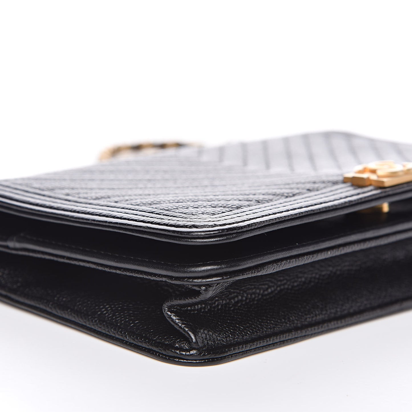 Caviar Chevron Quilted Boy Wallet On Chain WOC Black