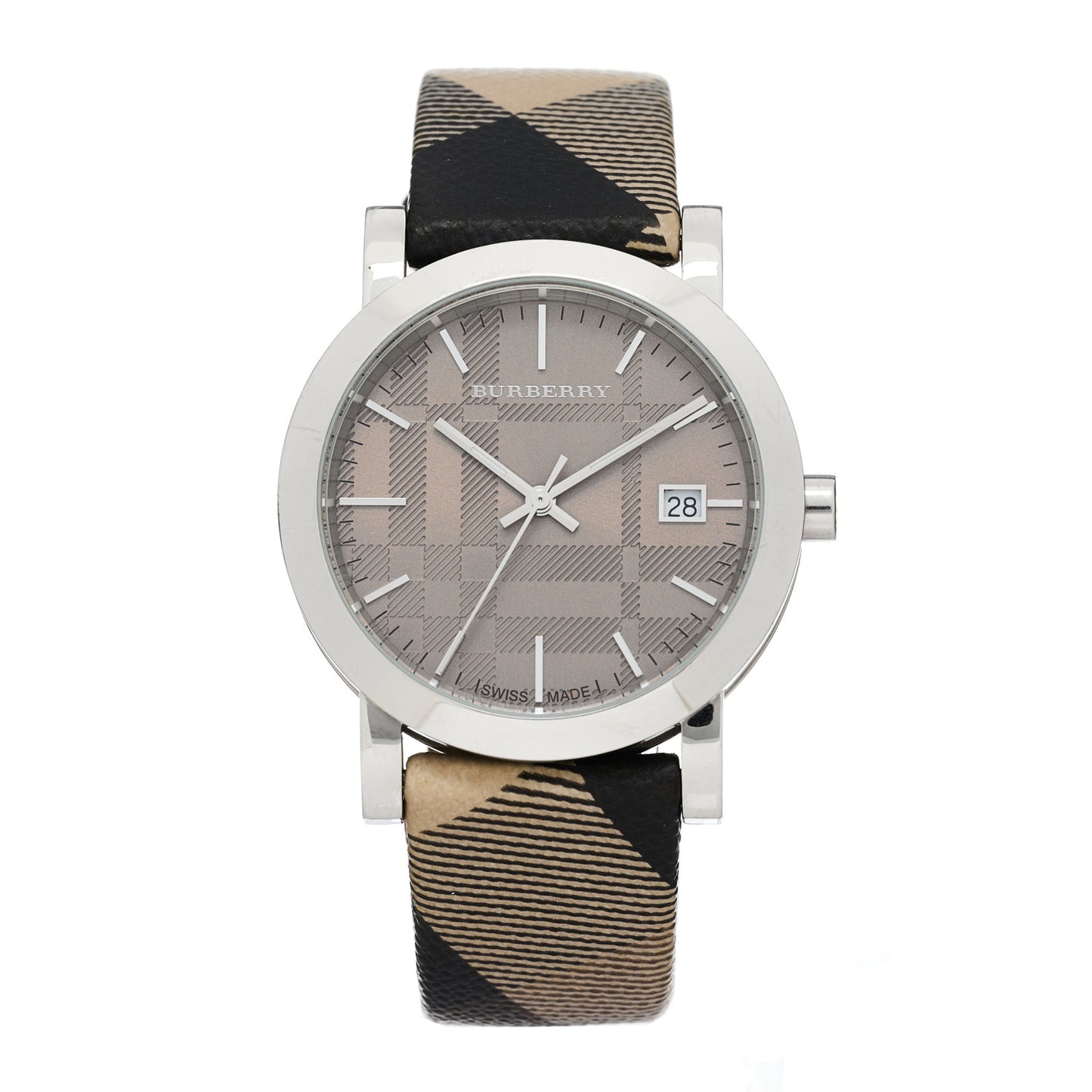 Stainless Steel Calfskin 38mm Heritage Nova Check Quartz Watch Brown BU1774