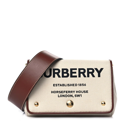 Burberry Calfskin Canvas Horseferry Print Hackberry Crossbody Bag Natural Tan 1 of 10