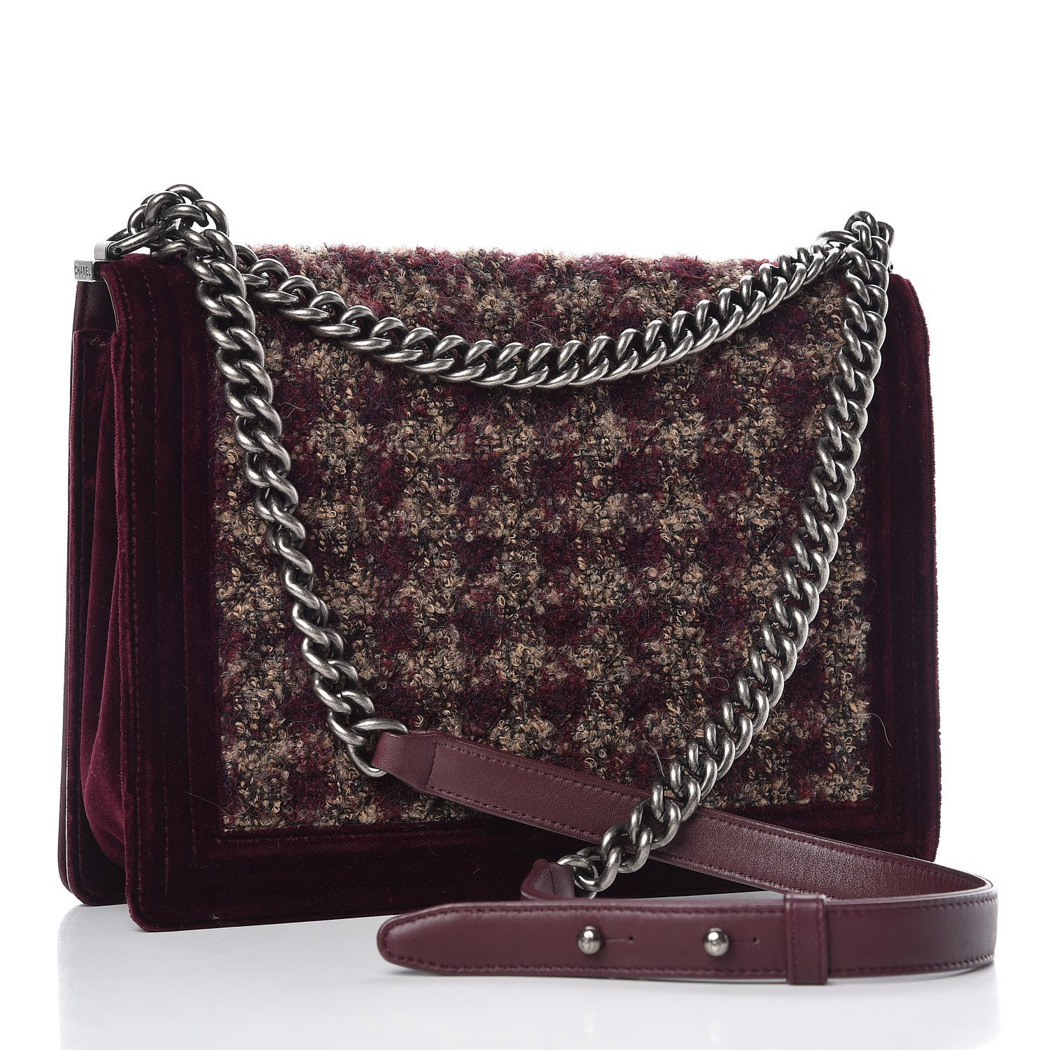 Chanel Velvet Tweed Large Boy Flap Burgundy 3 of 20