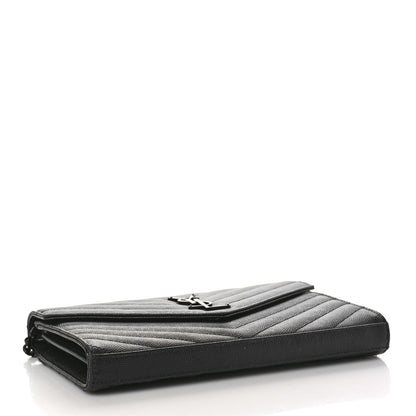 Saint Laurent Grain De Poudre Matelasse Chevron Monogram Monochrome Chain Wallet Black 4 of 10