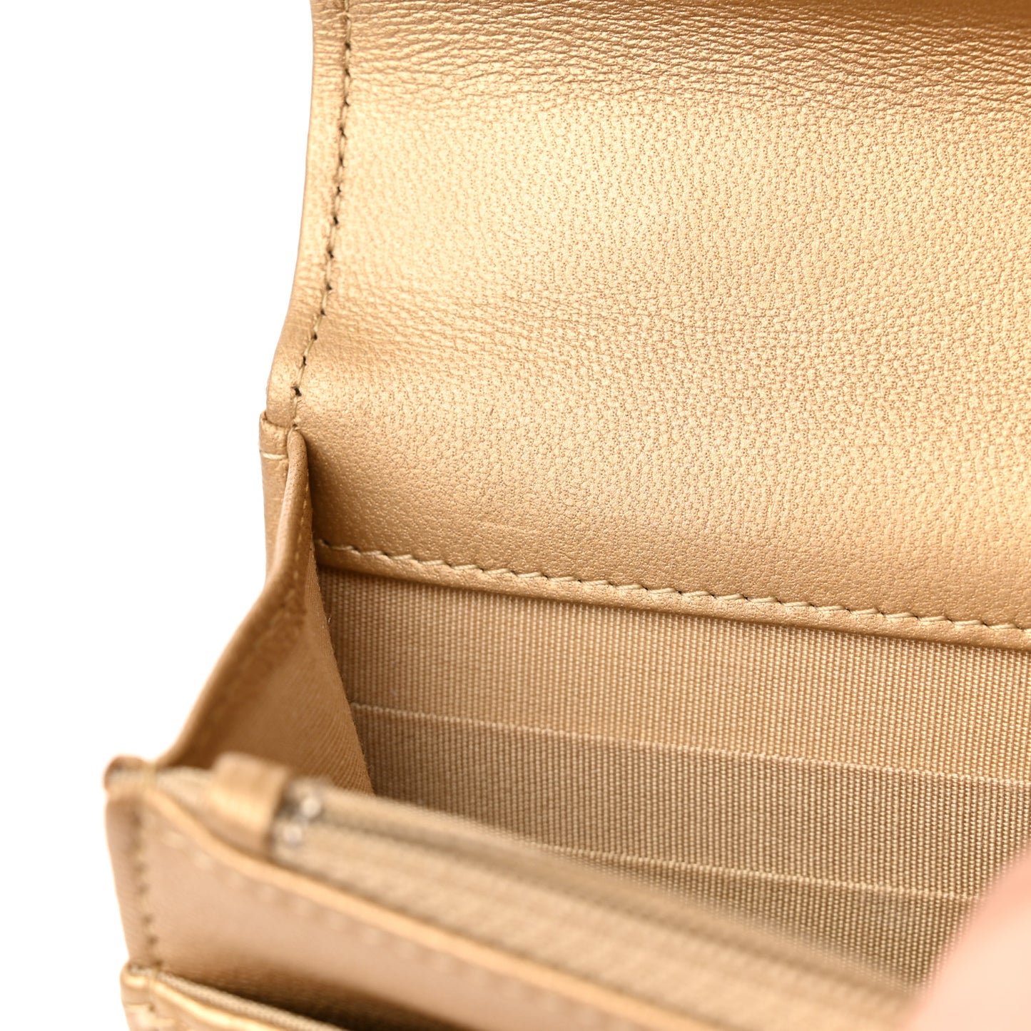 Metallic Goatskin Quilted Chanel 19 Wallet On Chain WOC Gold