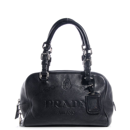 Prada Vitello Daino Print Medium Bauletto Nero Black 1 of 10