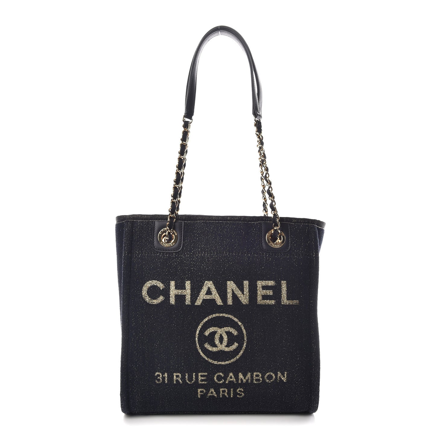 Lurex Canvas Mini Deauville Tote Navy Blue Gold