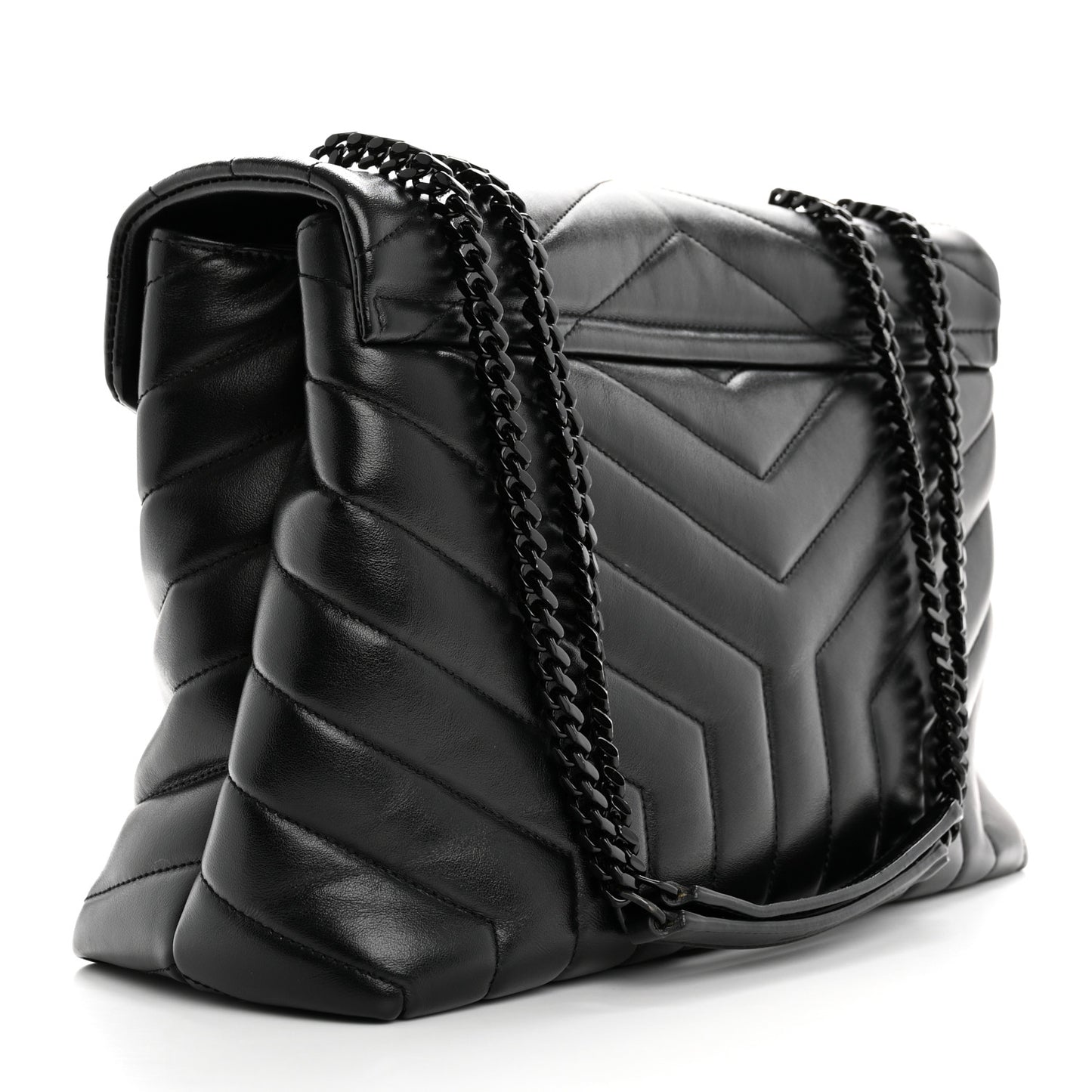 Calfskin Y Quilted Monogram Monochrome Medium Loulou Chain Satchel Black