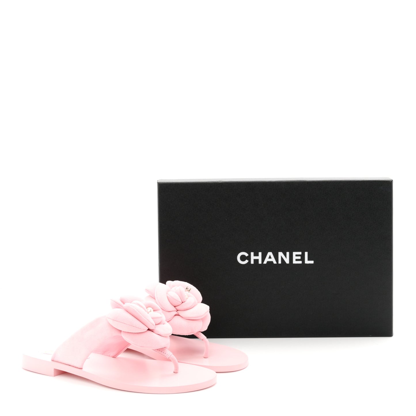 Suede Pearl Camellia Thong Sandals 37 Light Pink