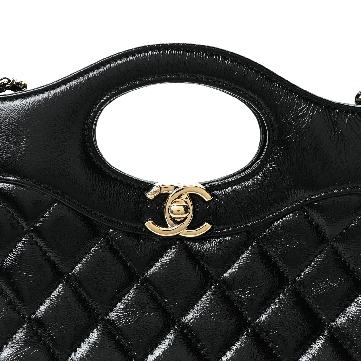 Chanel Shiny Crumpled Calfskin Quilted Mini 31 Shopping Bag Black 8 of 10