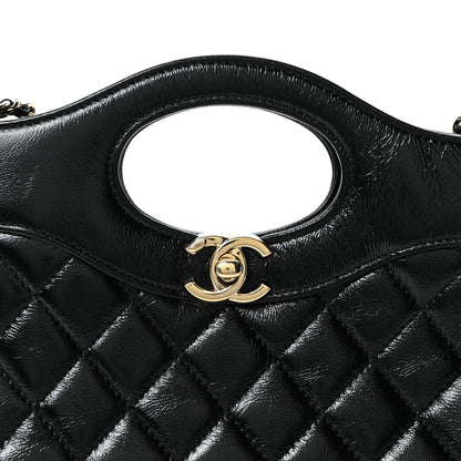 Chanel Shiny Crumpled Calfskin Quilted Mini 31 Shopping Bag Black 8 of 10