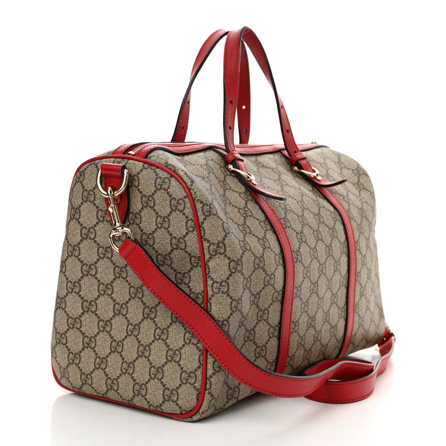 Gucci GG Supreme Monogram Calfskin Medium Nice Boston Beige Ebony Hibiscus Red 3 of 13